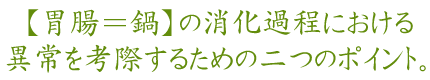 【胃腸=鍋】の消化過程における異常を考際するための二つのポイント。